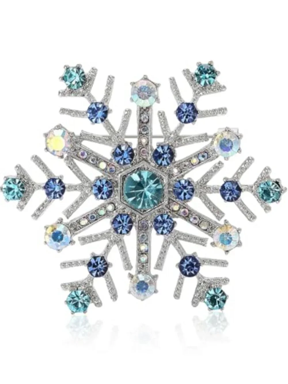 Snowflake Brooch Pins for Women Vintage Rhione CZ Winter Flower‎ Lapel Pins